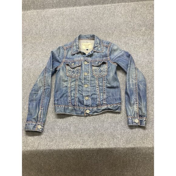 Big Star Copen Denim Jacket Girls Size S Blue Long Sleeve Button Up Distressed - Picture 1 of 8